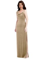 One Shoulder Velvet Semi Formal Maxi Dress with Side Slit