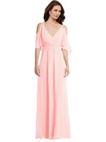 Cold Shoulder Draped Wrap Evening Dress / Bridesmaid Maxi Dress