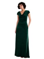 Cowl Neck Cap Sleeve Velvet Evening Dress / Bridesmaid Maxi Dress with Pockets