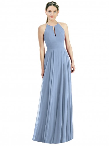 Keyhole Halter Chiffon Evening Dress / Bridesmaid Maxi Dress