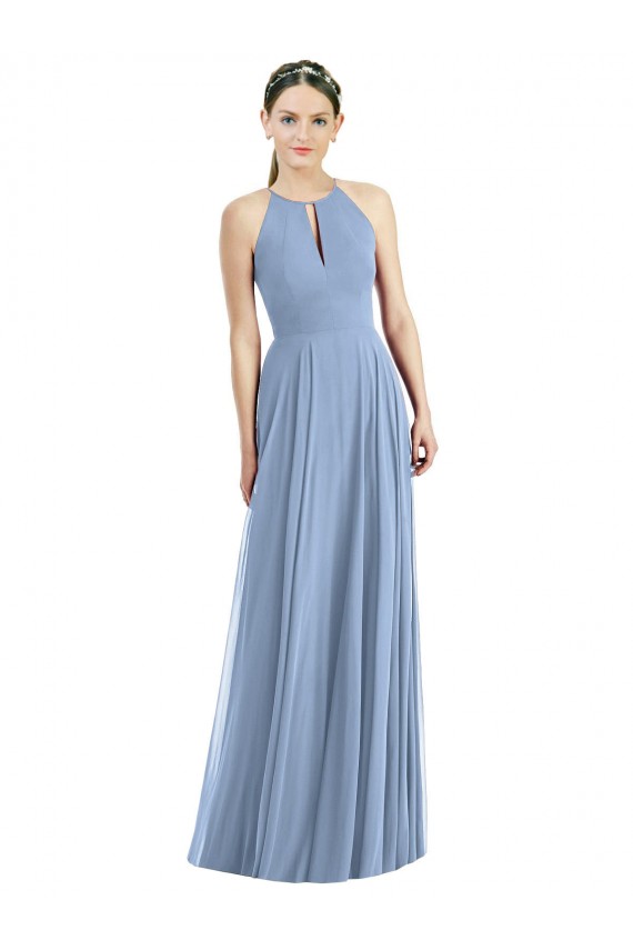 Keyhole Halter Chiffon Evening Dress / Bridesmaid Maxi Dress