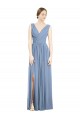 Sleeveless Draped Chiffon Bridesmaid Dress / Maxi Dress with Front Slit