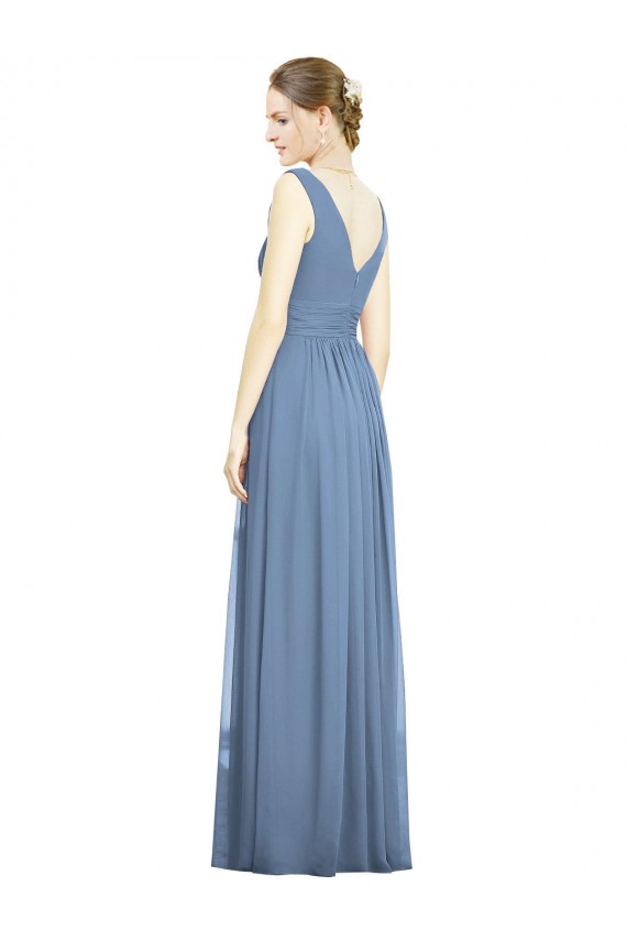 Sleeveless Draped Chiffon Bridesmaid Dress / Maxi Dress with Front Slit