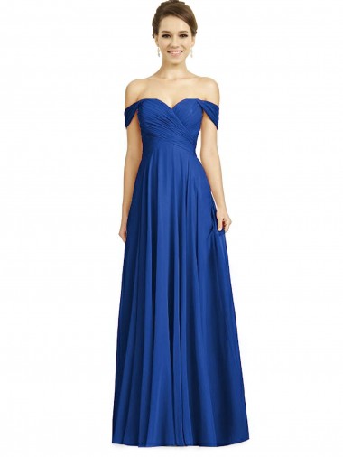 Off the Shoulder Draped Chiffon Bridesmaid Dress / Maxi Dress
