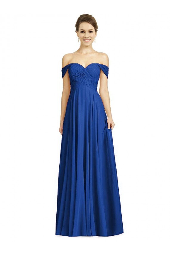 Off the Shoulder Draped Chiffon Bridesmaid Dress / Maxi Dress