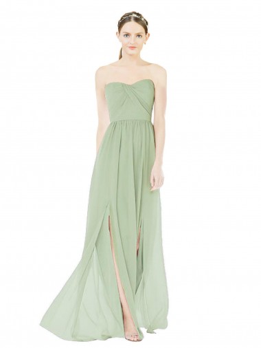 Strapless Draped Bodice Evening Dress / Bridesmaid Maxi Dress with Front Slits