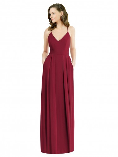 Pleated Skirt Chiffon Evening Dress / Bridesmaid Maxi Dress with Pockets