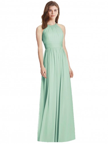 Cutout Open Back Shirred Halter Bridesmaid Dress / Maxi Dress
