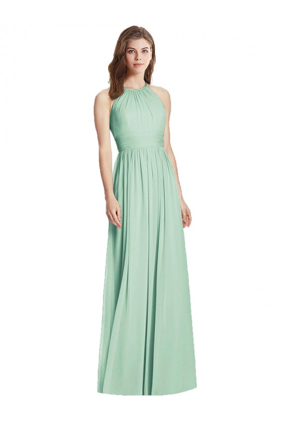 Cutout Open Back Shirred Halter Bridesmaid Dress / Maxi Dress