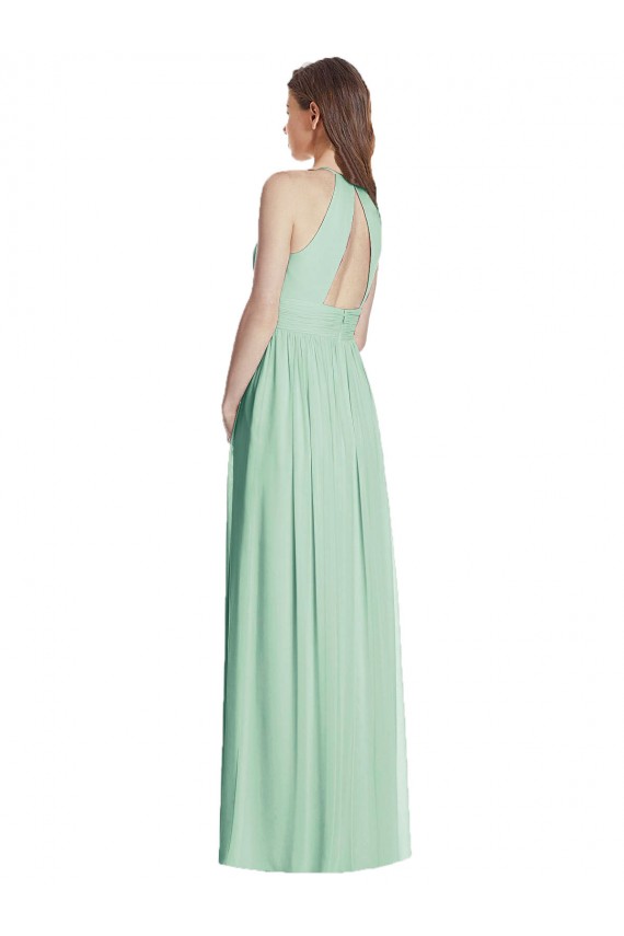 Cutout Open Back Shirred Halter Bridesmaid Dress / Maxi Dress