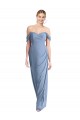 Full Length Draped Off the Shoulder Evening Dress / Bridesmaid Maxi Dress with Shirred Streamer