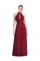 High-Neck Open Back Shirred Halter Maxi Dress