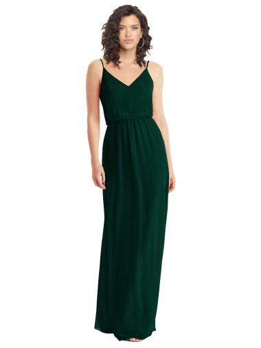 V-Neck Blouson Bodice Chiffon Evening Dress / Bridesmaid Maxi Dress
