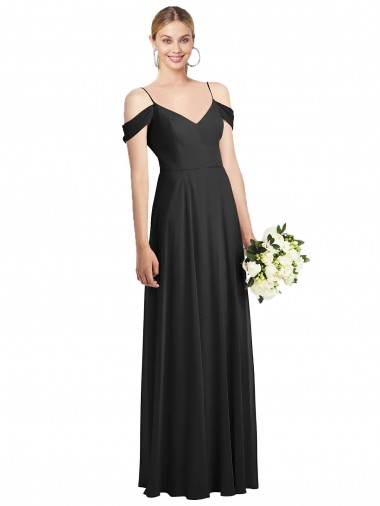 Cold Shoulder V-Back Chiffon Bridesmaid Dress / Maxi Dress