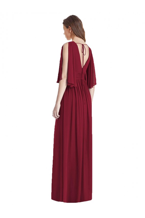 Split Sleeves Backless Chiffon Evening Dress / Bridesmaid Maxi Dress
