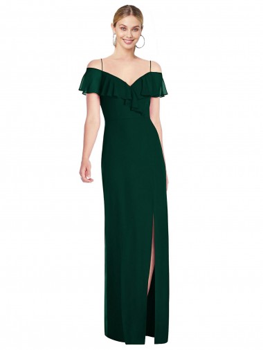 Ruffled Cold Shoulder Chiffon Evening Dress / Maxi Dress