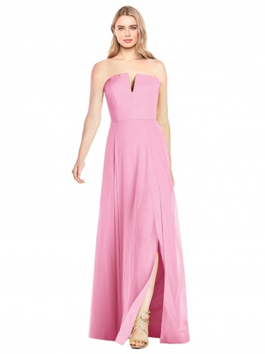 Strapless Notch Chiffon Evening Dress / Bridesmaid Maxi Dress