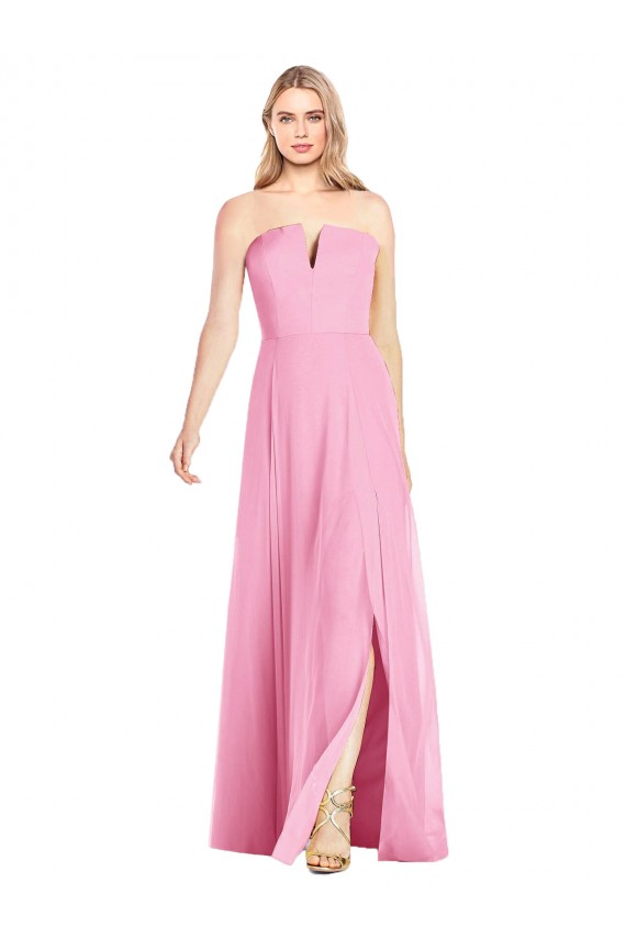 Strapless Notch Chiffon Evening Dress / Bridesmaid Maxi Dress