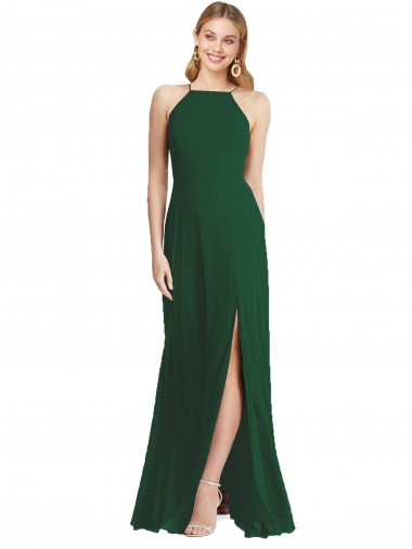 High-Neck Evening Dress / Bridesmaid Maxi Dress with Front Slit