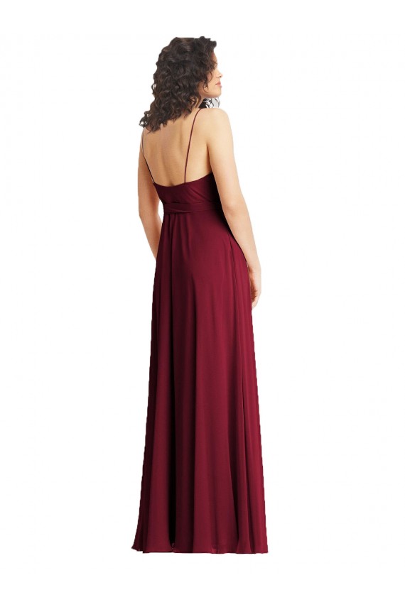 V-Neck Low Back Wrap Chiffon Formal Maxi Dress