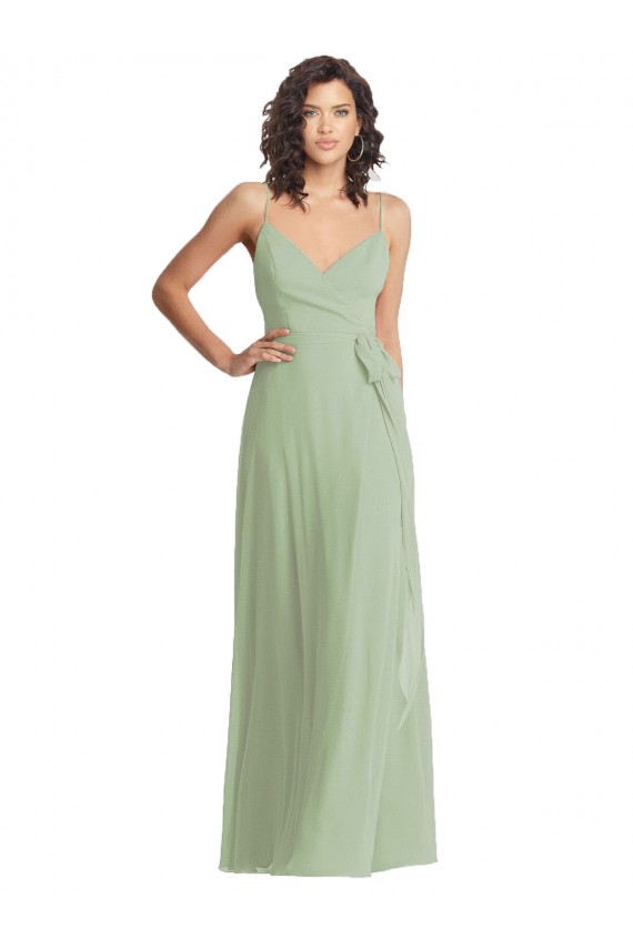 V-Neck Low Back Wrap Chiffon Formal Maxi Dress