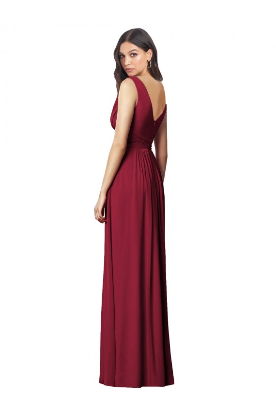 Draped V-Neck Shirred Chiffon Evening Dress / Bridesmaid Maxi Dress