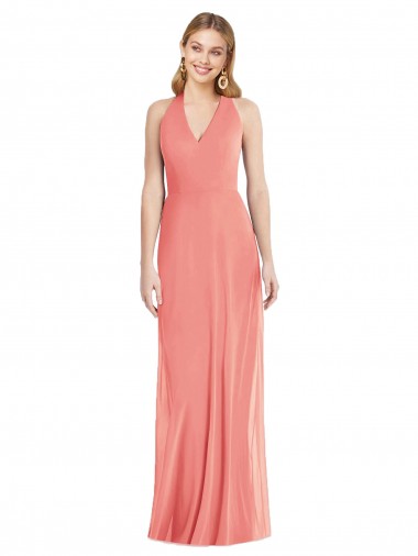 V-Neck Halter Chiffon Formal Evening Dress / Maxi Dress Open Back
