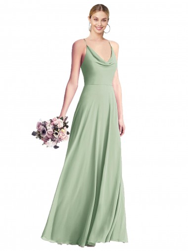 Cowl Neck Criss Cross Back Chiffon Bridesmaid Dress / Maxi Dress