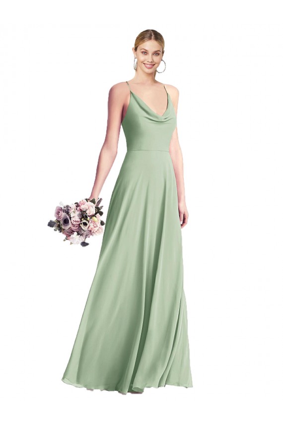 Cowl Neck Criss Cross Back Chiffon Bridesmaid Dress / Maxi Dress