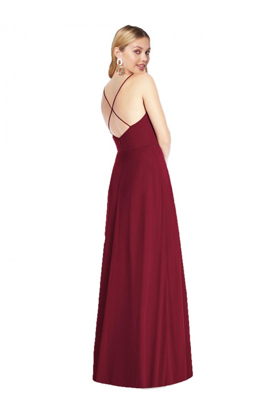 Criss Cross Back A-Line Chiffon Evening Dress / Bridesmaid Maxi Dress