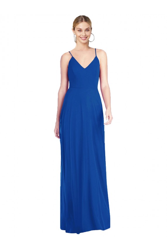 Criss Cross Back A-Line Chiffon Evening Dress / Bridesmaid Maxi Dress