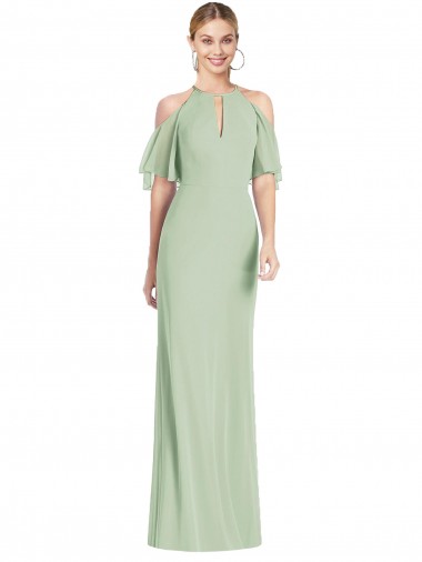 Ruffle Cold Shoulder Mermaid Chiffon Evening Dress / Maxi Dress