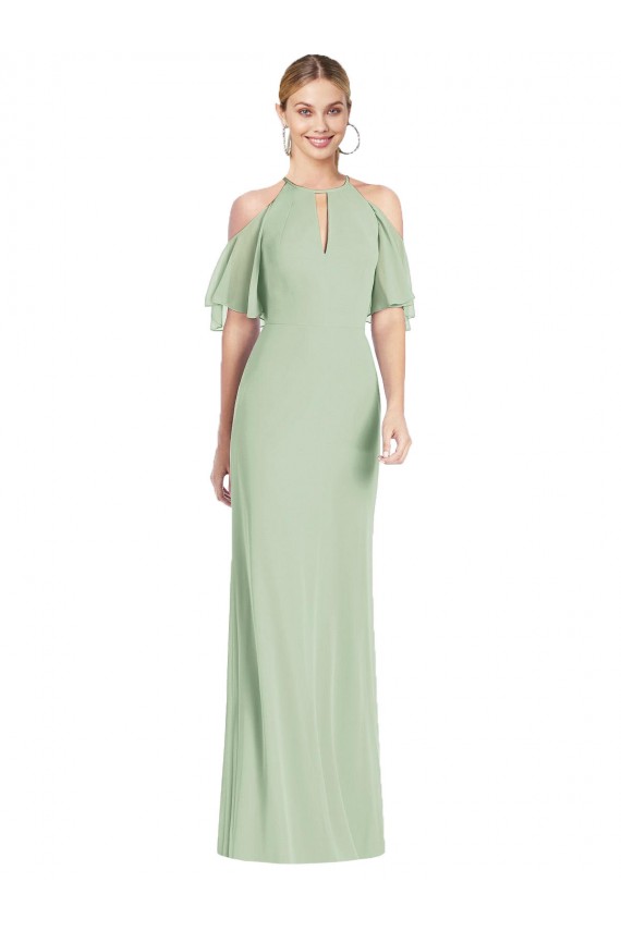 Ruffle Cold Shoulder Mermaid Chiffon Evening Dress / Maxi Dress