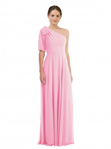 Bow One Shoulder Flounce Sleeve Evening Dress / Bridesmaid Maxi Dress