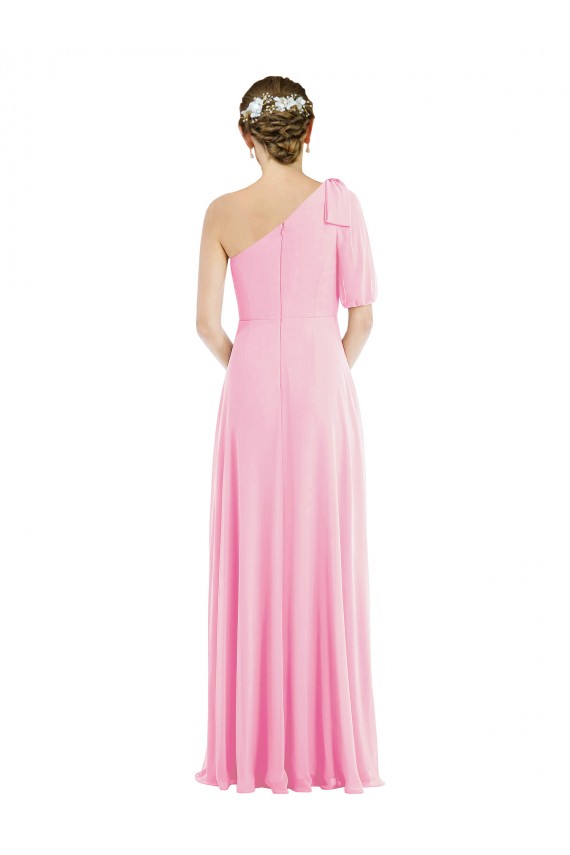 Bow One Shoulder Flounce Sleeve Evening Dress / Bridesmaid Maxi Dress