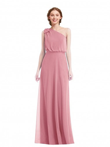 One Shoulder Bow Blouson Bodice Evening Dress / Bridesmaid Maxi Dress
