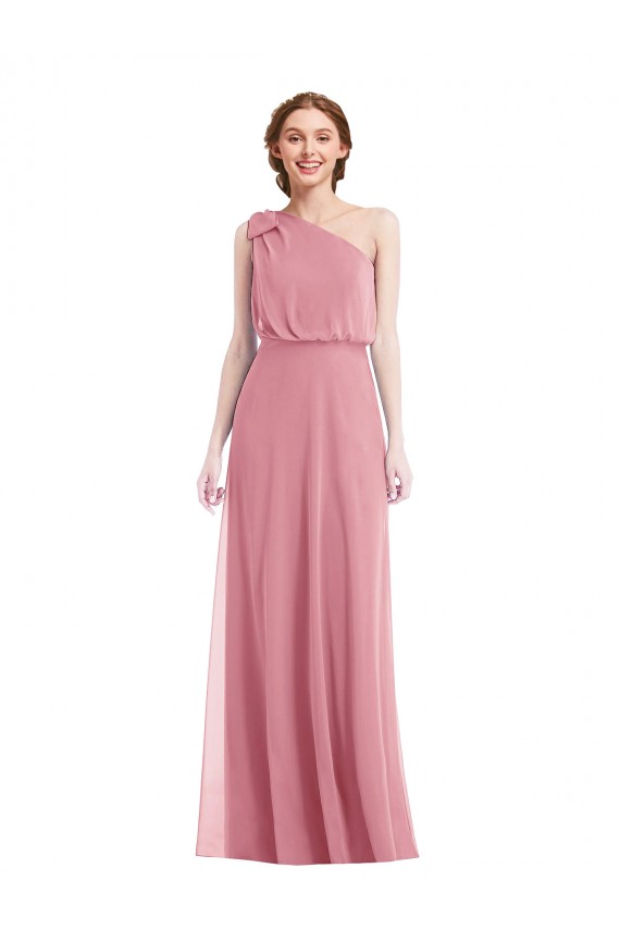 One Shoulder Bow Blouson Bodice Evening Dress / Bridesmaid Maxi Dress