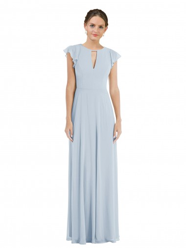 Flutter Sleeve V Keyhole Chiffon Formal Evening Dress / Maxi Dress