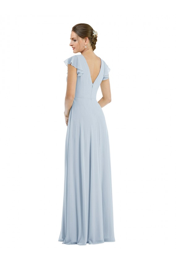 Flutter Sleeve V Keyhole Chiffon Formal Evening Dress / Maxi Dress