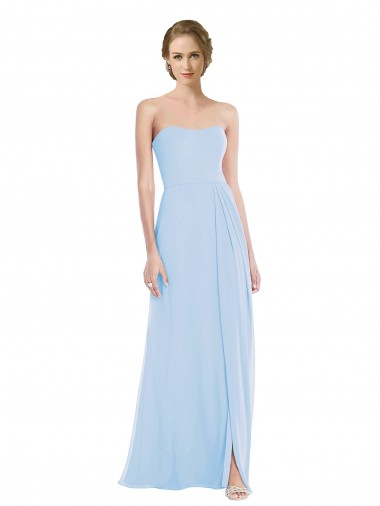 Strapless Sweetheart Evening Dress / Bridesmaid Maxi Dress with Pleated Front Slit