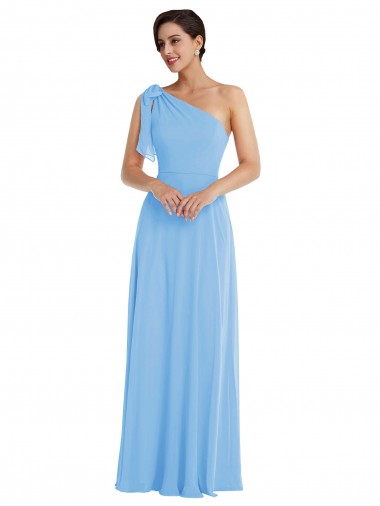 Draped One Shoulder Evening Dress / Bridesmaid Maxi Dress with Scarf Bow