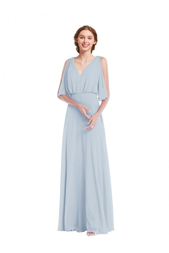 V-Neck Split Sleeves Blouson Bodice Evening Dress / Bridesmaid Maxi Dress