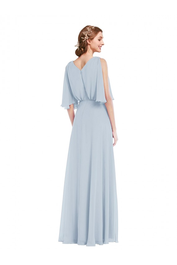 V-Neck Split Sleeves Blouson Bodice Evening Dress / Bridesmaid Maxi Dress
