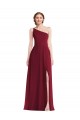 One Shoulder Chiffon Evening Dress / Bridesmaid Maxi Dress with Shirred Front Slit