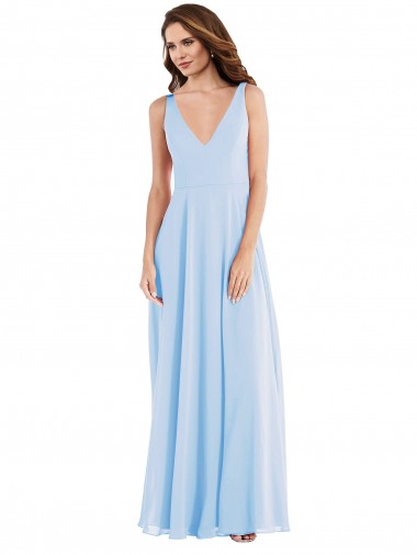 Deep V-Neck Chiffon Evening Dress / Bridesmaid Maxi Dress