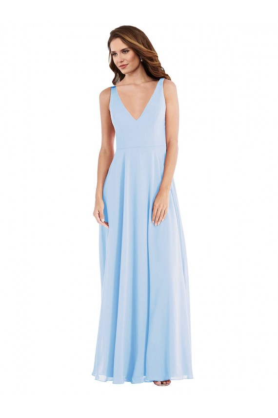 Deep V-Neck Chiffon Evening Dress / Bridesmaid Maxi Dress