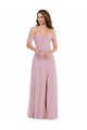 Off the Shoulder Draped Sleeve Evening Dress / Bridesmaid Maxi Dress with Front Slit