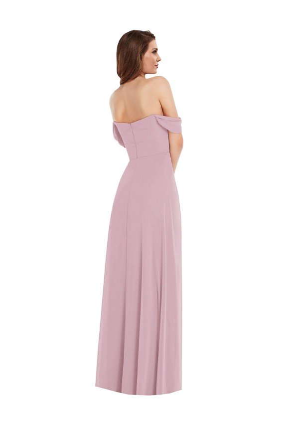 Off the Shoulder Draped Sleeve Evening Dress / Bridesmaid Maxi Dress with Front Slit