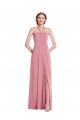 Draped Chiffon Grecian Column Maxi Dress with Front Slit