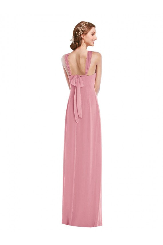 Draped Chiffon Grecian Column Maxi Dress with Front Slit